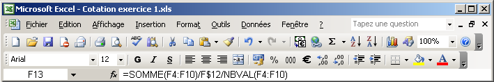 Barre de formule avec Excel 2003