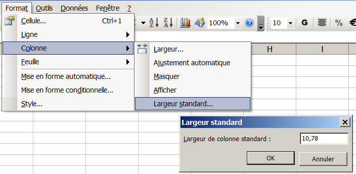 Largeur par dfaut des colonnes - EXCEL - Office 2003