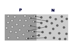 les électrons libres nombreux  dans la région N diffusent vers les trous se trouvant du côté P